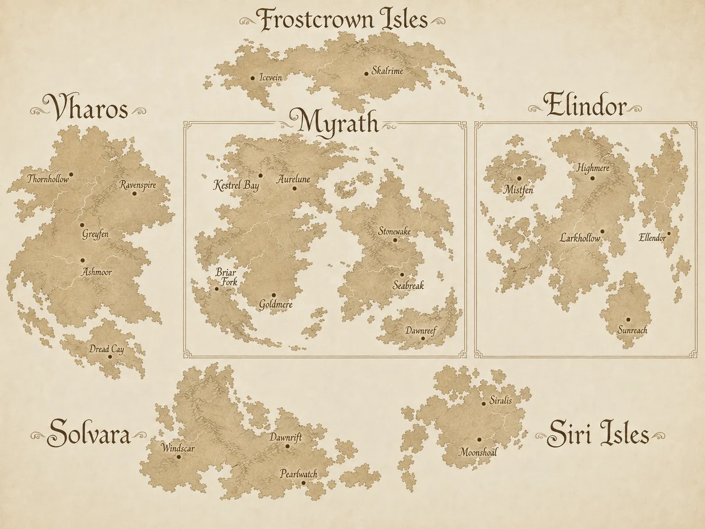 Chronicle Clash world map with six continents